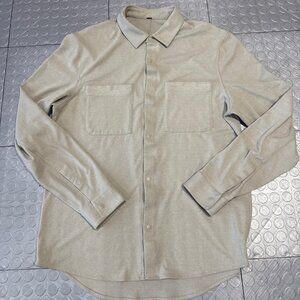Lululemon Soft Knit Snap Front Overshirt French Terry Shirt Oatmeal Tan Large L